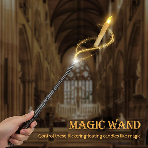 12/20PCS Floating Candles with Wand Remote Magic LED Hanging Taper Light Battery Operated Warm Yellow Candle Wedding Atmosphere - Big Tim's Magic Emporium