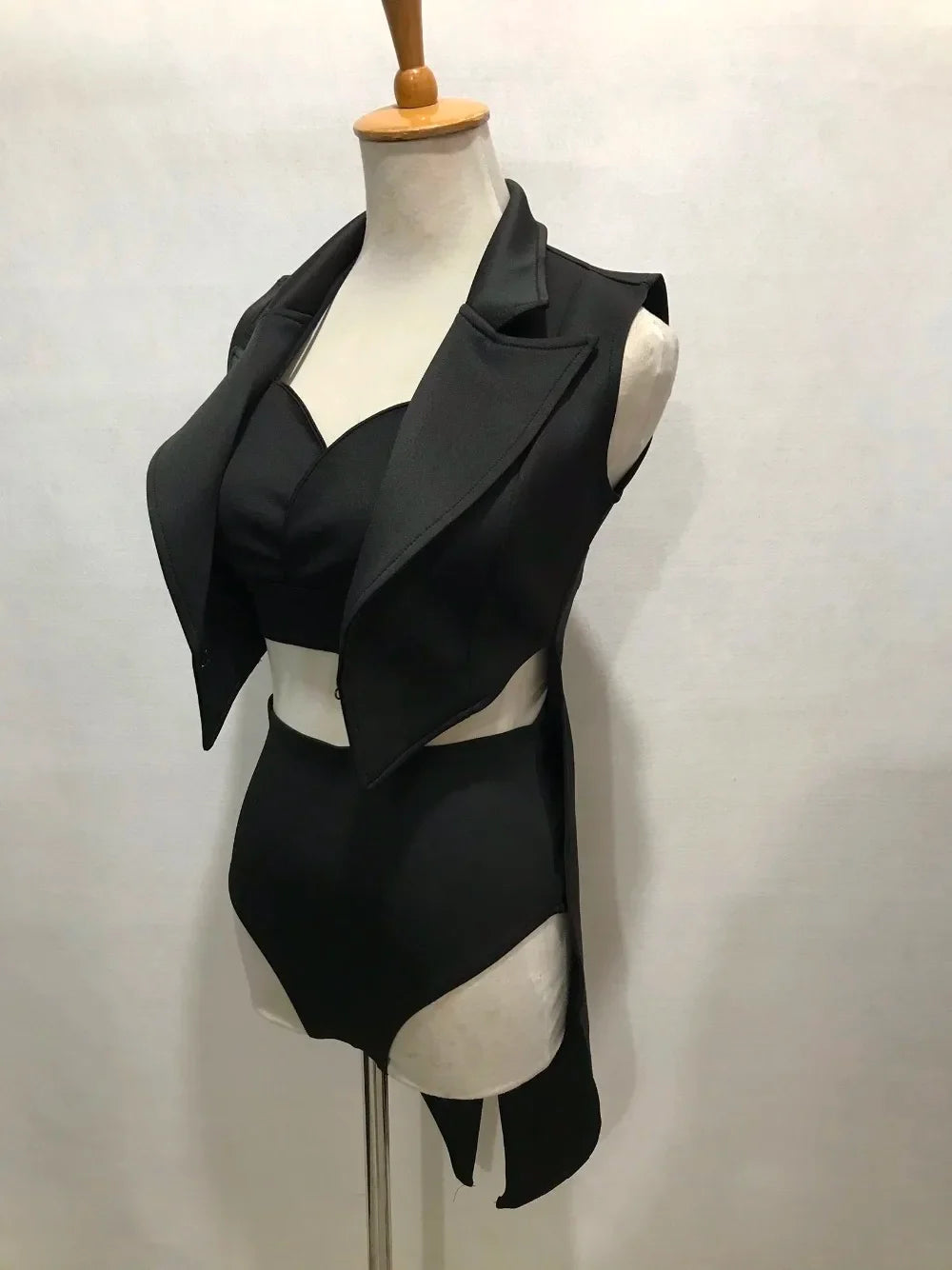 Female Jazz Dance Team Costume Black Yellow Bikini Tailcoat 3 Pieces Set Women Singer Nightclub Sexy Stage Wear Cosplay Outfits