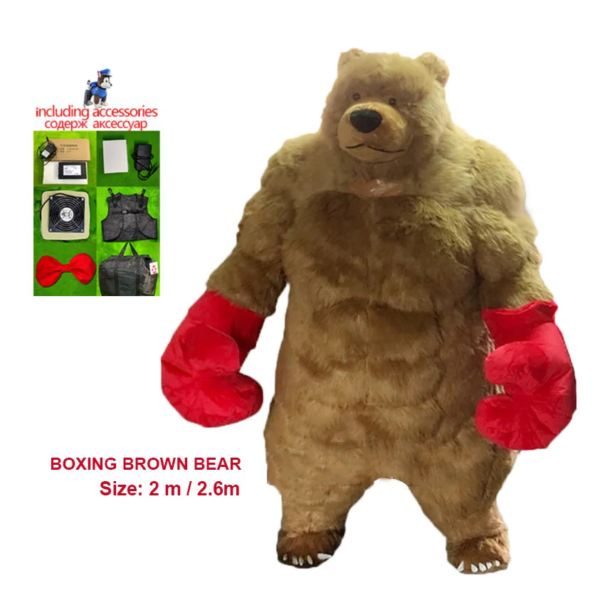 Furry Giant Boxing Bear Inflatable Costume Plush Simulation Brown Bear Costumes Mascot Adult Party Cosplay Suits