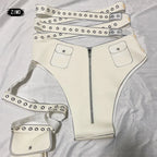White Cyber Military Commander Bodysuit & Harness Set Men's & Women's Stage Dance Costume