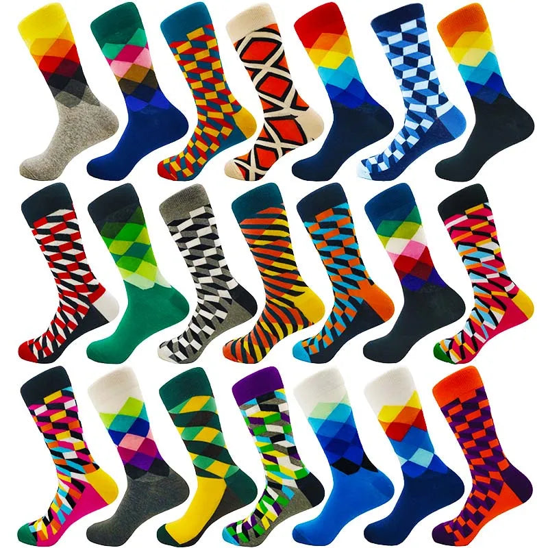 Men's Funny Socks Fine Paragraph Diamond Pattern Argyle Three-dimensional Tube Geometric Funny Large Size Combed Cotton - Big Tim's Magic Emporium