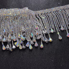 5YDS Crystal AB Rhinestone Fringe Trim 3.1" Tassel Applique Sew-On Stage Costume Border
