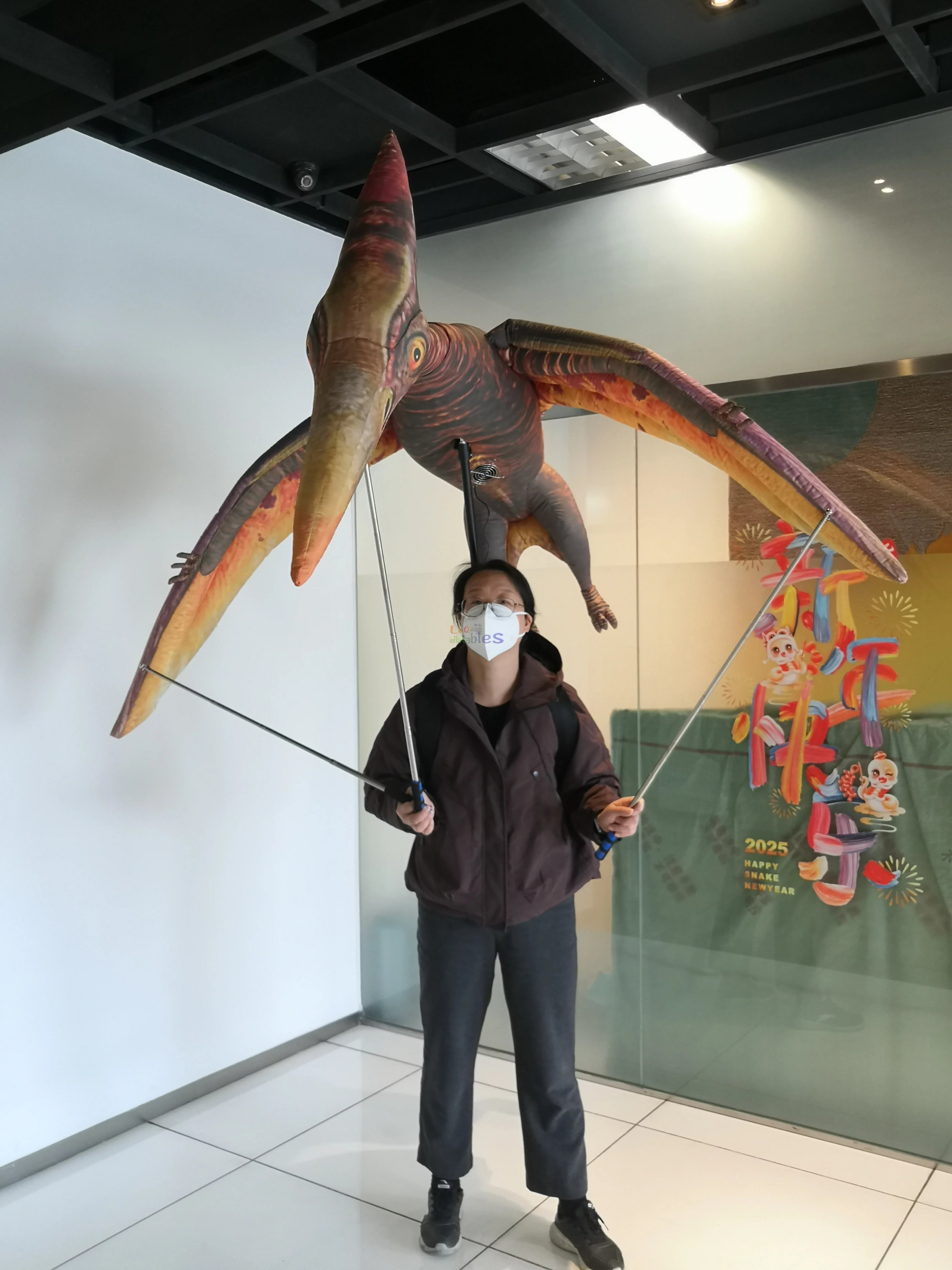 Outdoor Carnival Parade Inflatable Dinosaur Puppet Led Lighted air Blow up Pterosaur Puppet for Events