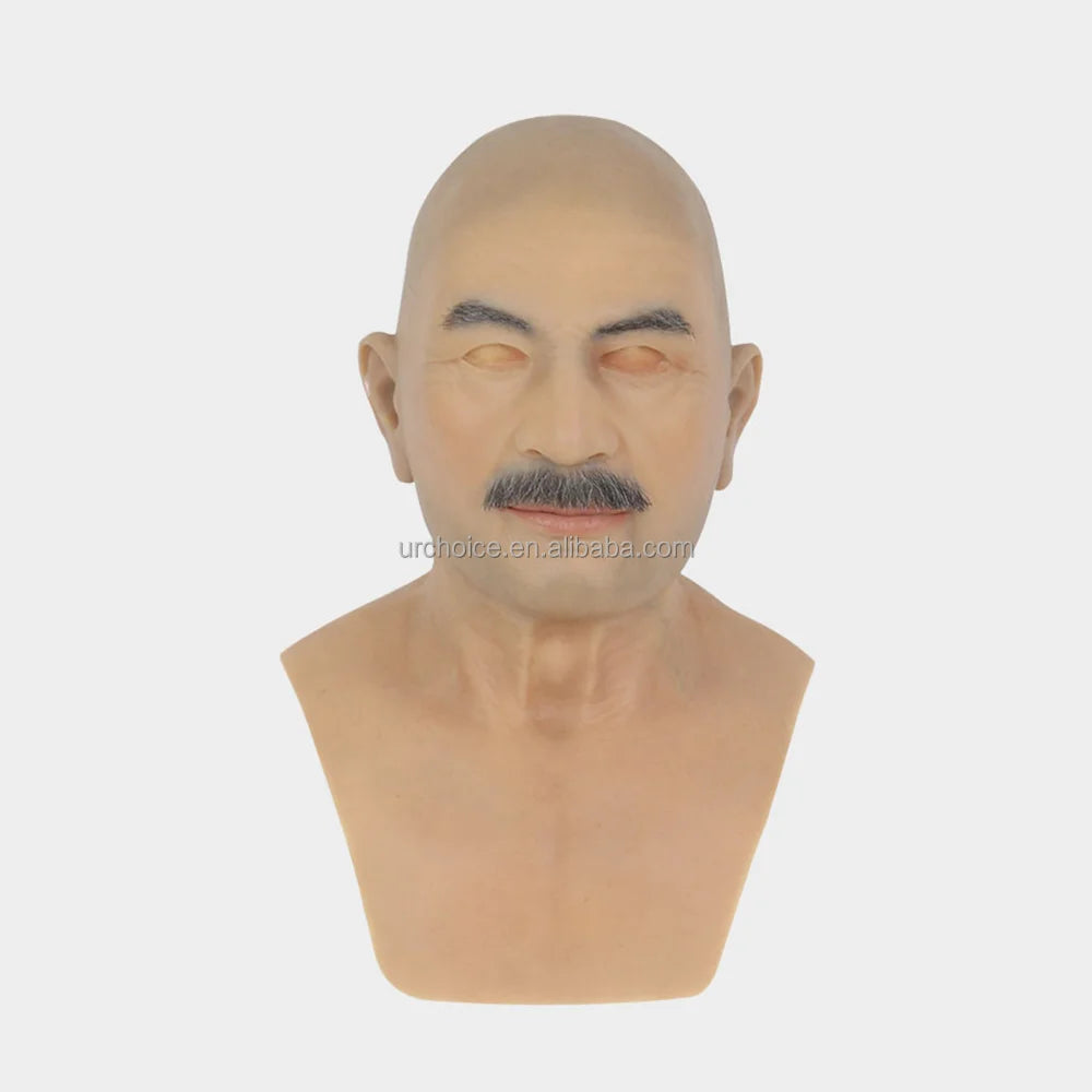 Male Headgear Full Silicone Head Mask Actor Middle Aged Man Face for Cosplay Halloween Party Masquerade Ball Film Props