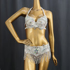 The Stardust Oasis Sirena – Deluxe Crystal & Beaded Belly Dance Bra & Belt 2-Piece Costume Set