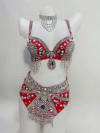 Sparkly Rhinestone Beading Tassel Bikini Sexy Nightclub Stage Wear Fringe Bra High Waist Short DJ Rave Outfit Nightclub Costume