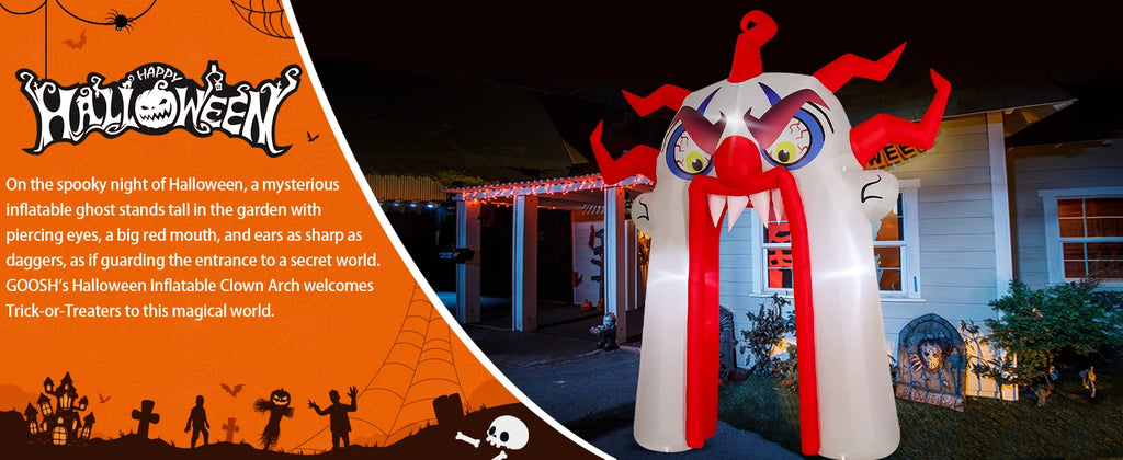 GOOSH 12.8 FT Halloween Inflatables Clown Archway Indoor & Outdoor Party Decor Built-in LEDs for Garden Lawn Yard Decorations - Big Tim's Magic Emporium