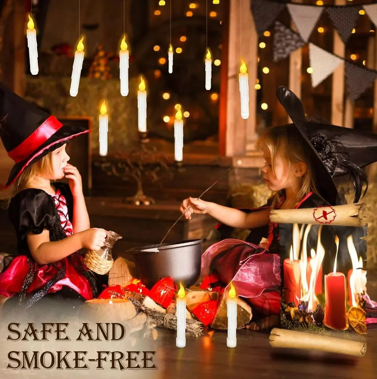 12/20PCS Floating Candles with Wand Remote Magic LED Hanging Taper Light Battery Operated Warm Yellow Candle Wedding Atmosphere