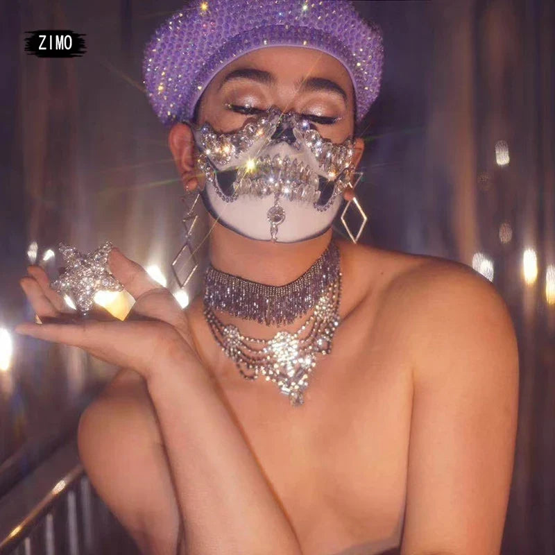Full Rhinestone Embellished Glamour Beret Hat Stage Accessory