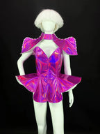 Laser Stage Costume Nightclub DJ Singer Future Technology Performance Clothes Leather Irregular Bodysuit Dress Show Rave Outfits