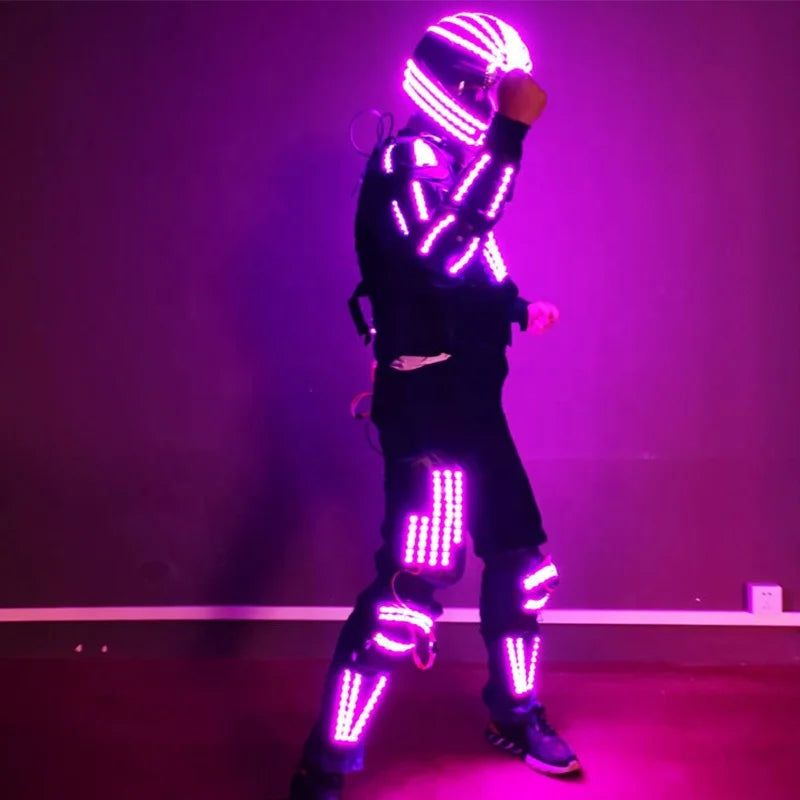 OEM RGB Dancer Jacket with LED Helmet Robot Stage Costumes Cosplay Suit for Nightclub Party Factory Supply Party Supplies