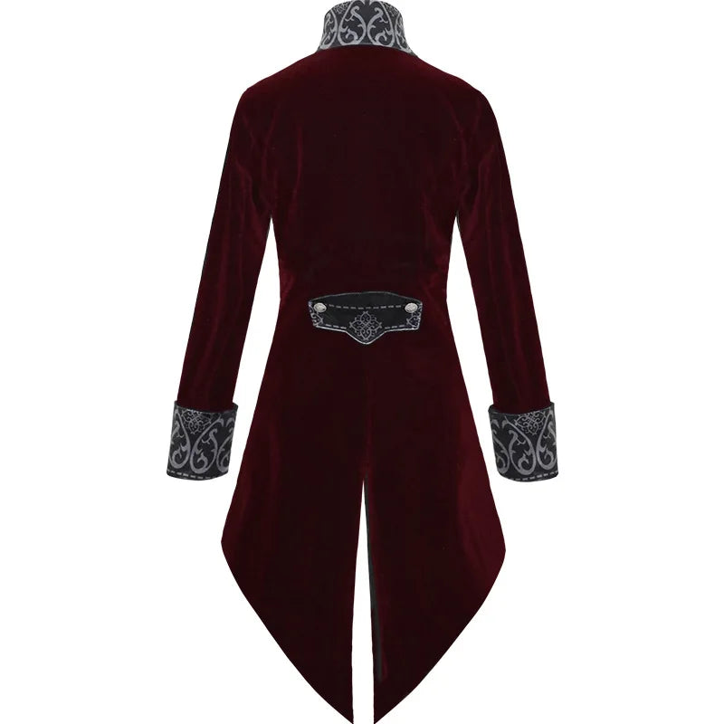 Men Steampunk Slim Coat Magician Cosplay Coldker Halloween Carnival Medieval Costume Gothic Court Lapel Buckled Tuxedo Jacket