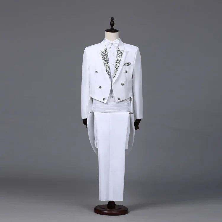 2026 New lb Tailcoat Classic Modern White and Black Basic Style Mens Suit with Tailcoat Singer Magician Stage Jacket Outfits