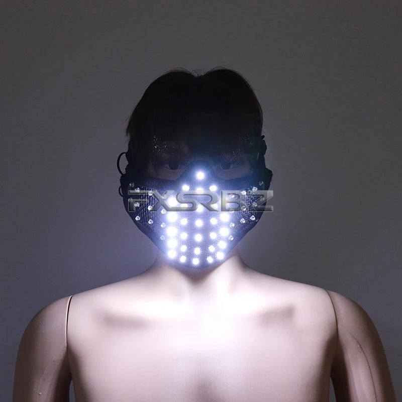 New LED Mask White Luminous Mask Halloween Performance Flashing Mask Bar Nightclub Stage Show Glowing Props - Big Tim's Magic Emporium