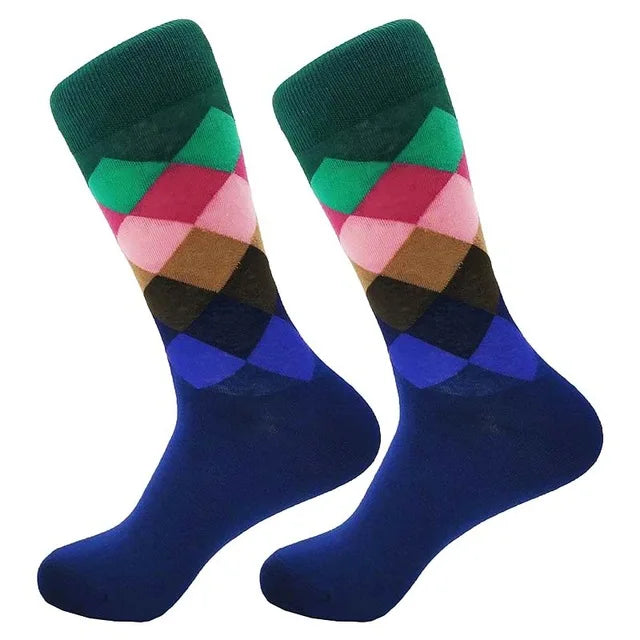 Men's Funny Socks Fine Paragraph Diamond Pattern Argyle Three-dimensional Tube Geometric Funny Large Size Combed Cotton - Big Tim's Magic Emporium