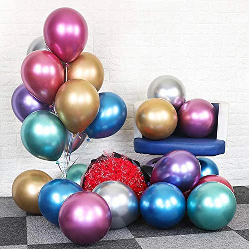 Party Balloons Arches 12 Inch Chrome Metallic Colorful Latex Balloons Decorations for Wedding Birthday Decoration Supplies