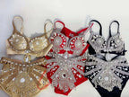 Sparkly Rhinestone Beading Tassel Bikini Sexy Nightclub Stage Wear Fringe Bra High Waist Short DJ Rave Outfit Nightclub Costume