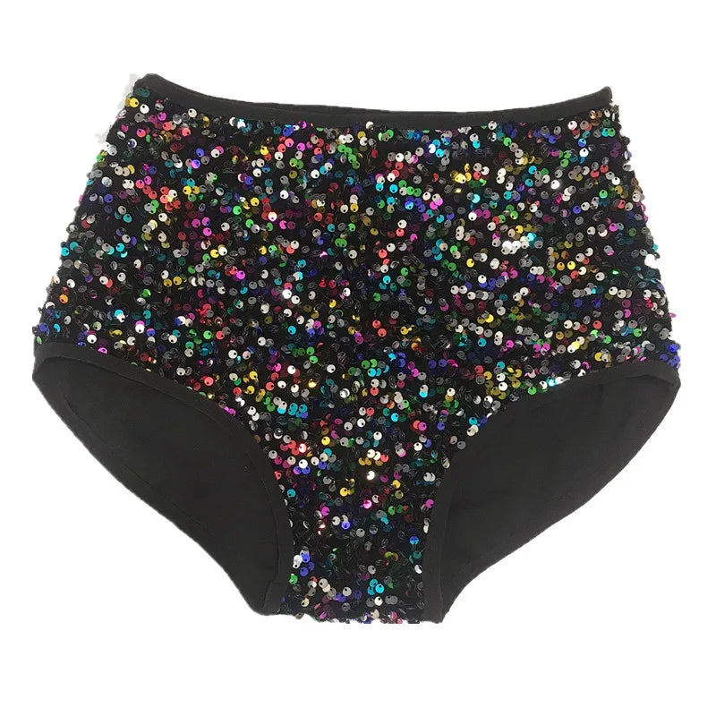 High-Waist Sequined Disco Briefs & Stage Performance Hot Pants