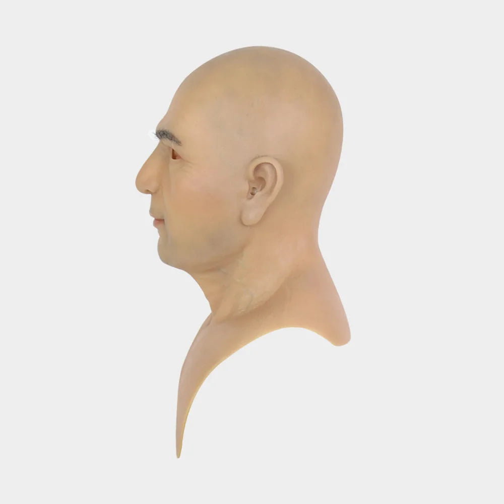 Male Headgear Full Silicone Head Mask Actor Middle Aged Man Face for Cosplay Halloween Party Masquerade Ball Film Props