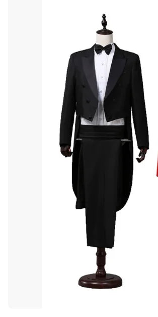 2026 New lb Tailcoat Classic Modern White and Black Basic Style Mens Suit with Tailcoat Singer Magician Stage Jacket Outfits
