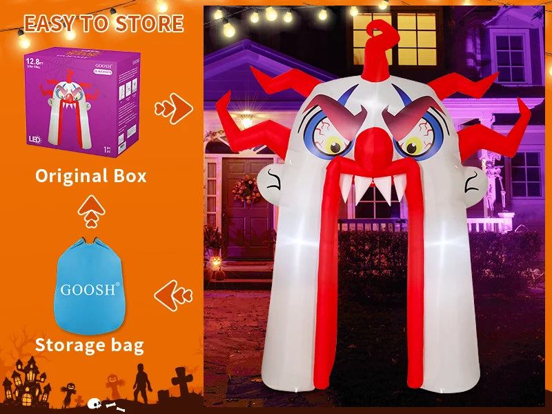 GOOSH 12.8 FT Halloween Inflatables Clown Archway Indoor & Outdoor Party Decor Built-in LEDs for Garden Lawn Yard Decorations - Big Tim's Magic Emporium