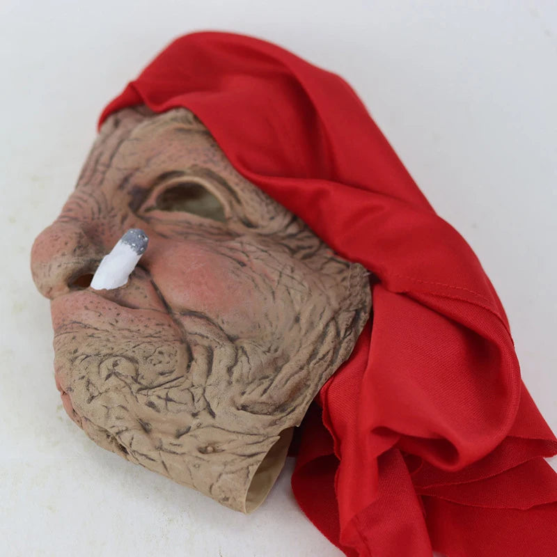 Funny Smoking Granny Old Nana Latex Mask Lady Grandma With Wrinkled Face and Red Scarf Masks Halloween Party Costume Props - Big Tim's Magic Emporium