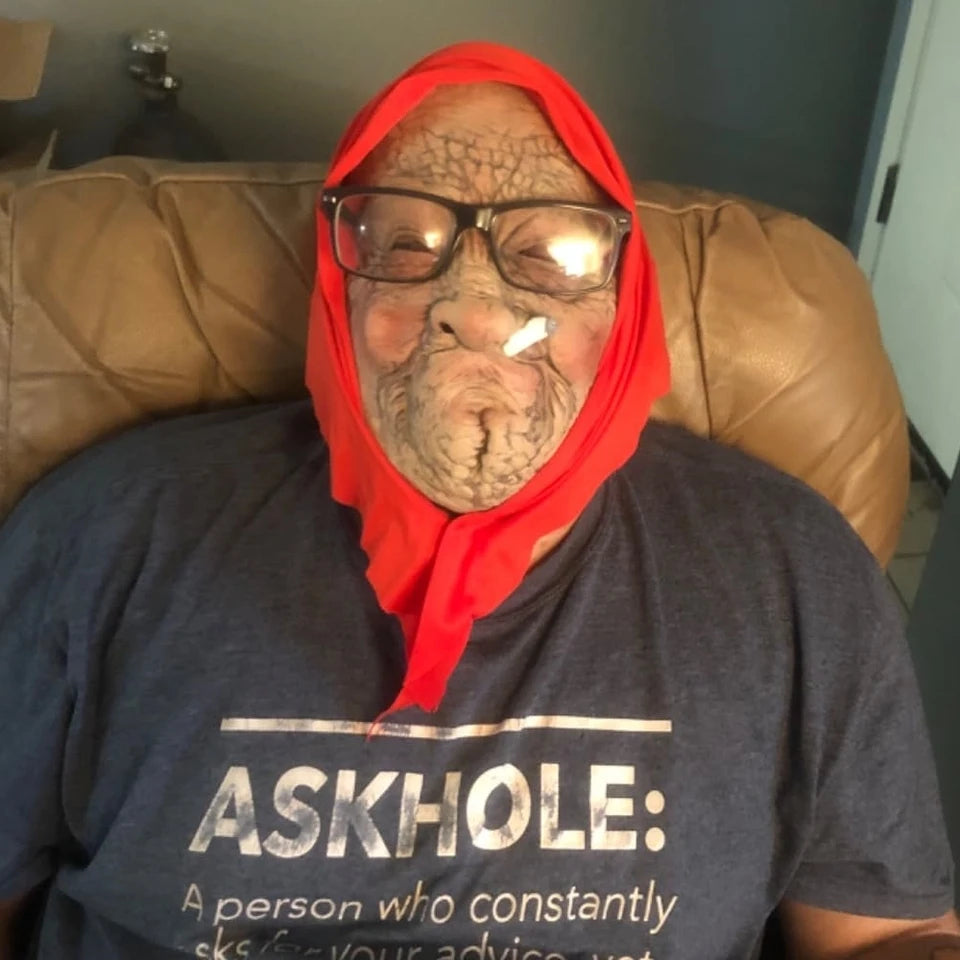 Funny Smoking Granny Old Nana Latex Mask Lady Grandma With Wrinkled Face and Red Scarf Masks Halloween Party Costume Props - Big Tim's Magic Emporium