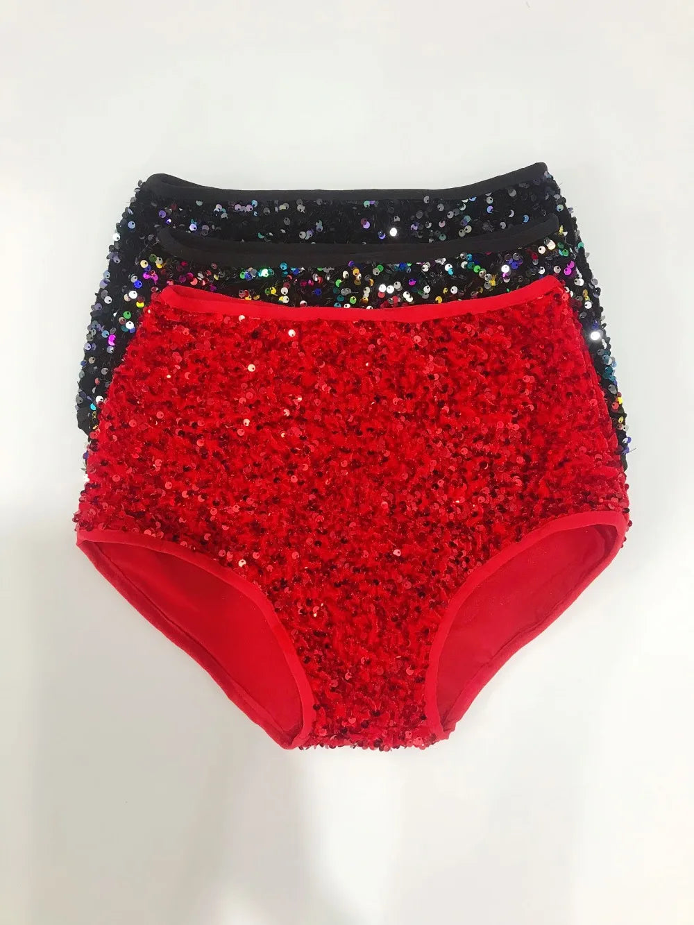 High-Waist Sequined Disco Briefs & Stage Performance Hot Pants