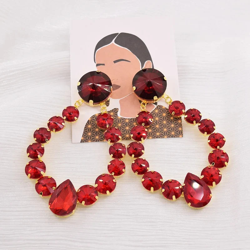 Sparkly Glass Crystal Oval Statement Drop Earrings Drag Queen Stage Jewelry