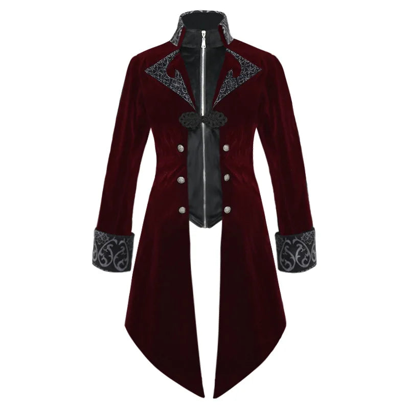 Men Steampunk Slim Coat Magician Cosplay Coldker Halloween Carnival Medieval Costume Gothic Court Lapel Buckled Tuxedo Jacket
