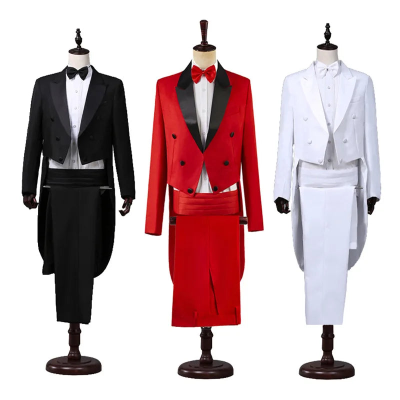 2026 New lb Tailcoat Classic Modern White and Black Basic Style Mens Suit with Tailcoat Singer Magician Stage Jacket Outfits