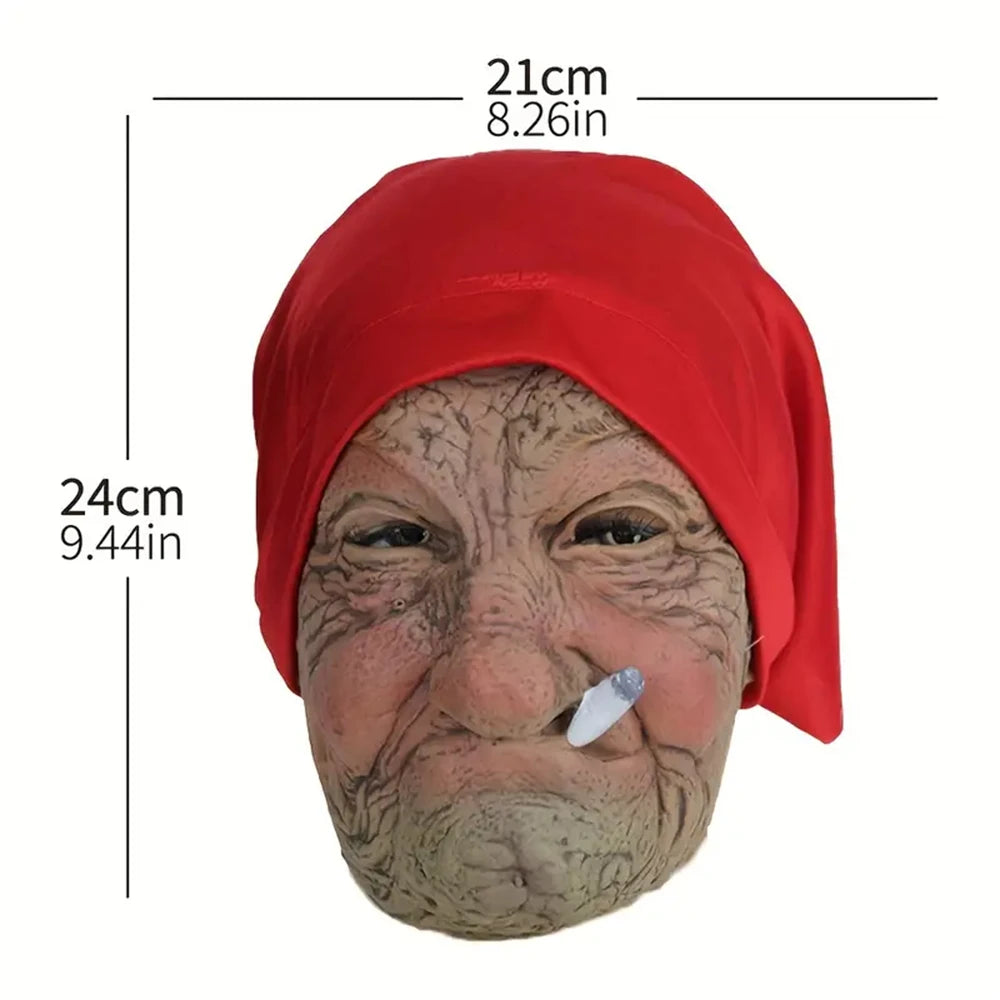 Funny Smoking Granny Old Nana Latex Mask Lady Grandma With Wrinkled Face and Red Scarf Masks Halloween Party Costume Props - Big Tim's Magic Emporium