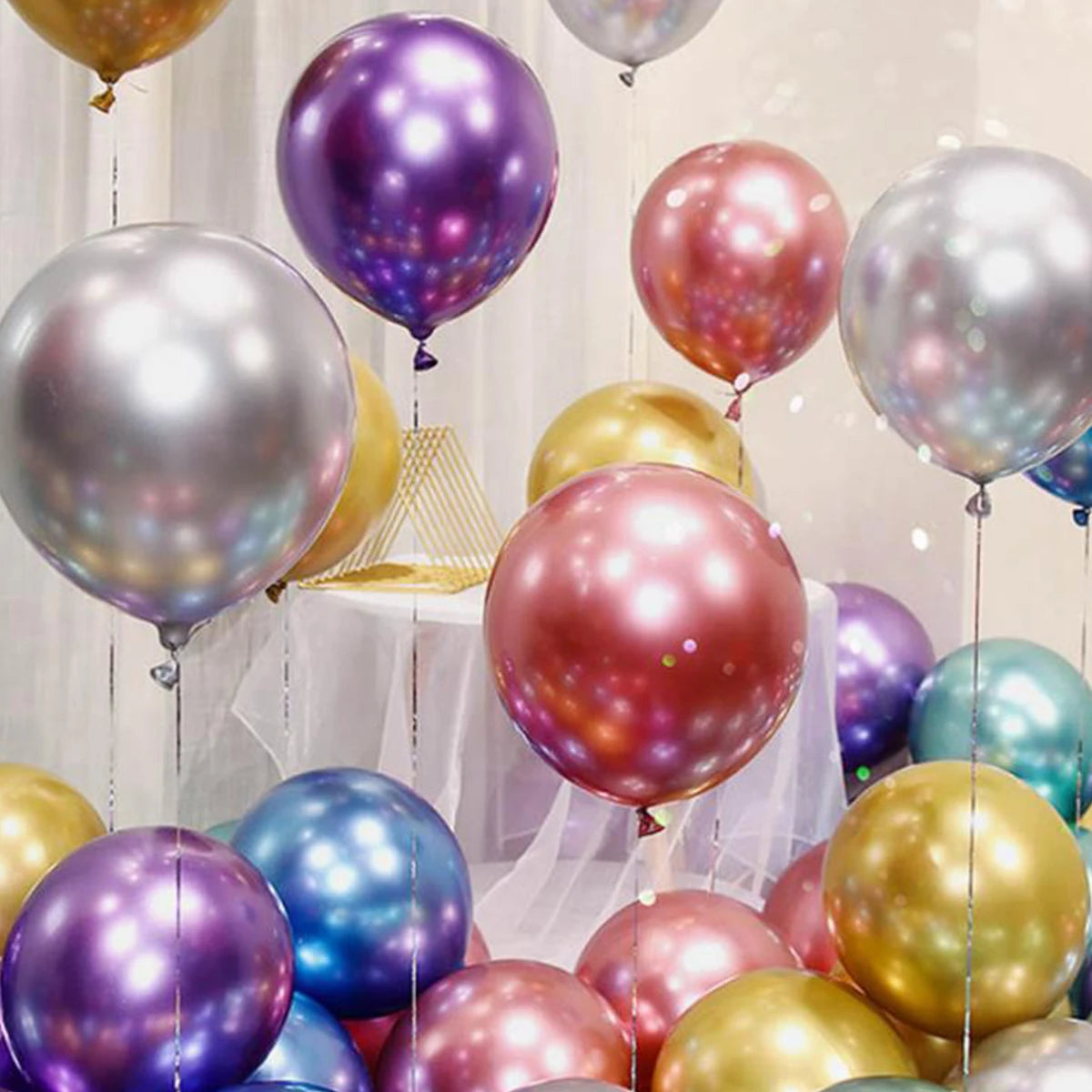 50Pcs Balloons Metallic Thick Chrome Shiny Latex Happy Birthday Wedding Party Toy Decor