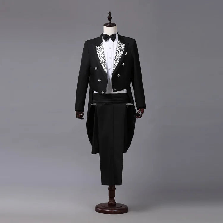 2026 New lb Tailcoat Classic Modern White and Black Basic Style Mens Suit with Tailcoat Singer Magician Stage Jacket Outfits