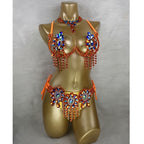 Sparkly Samba Carnival Stone Wire Bra, Belt & Necklace Three-Piece Costume Set