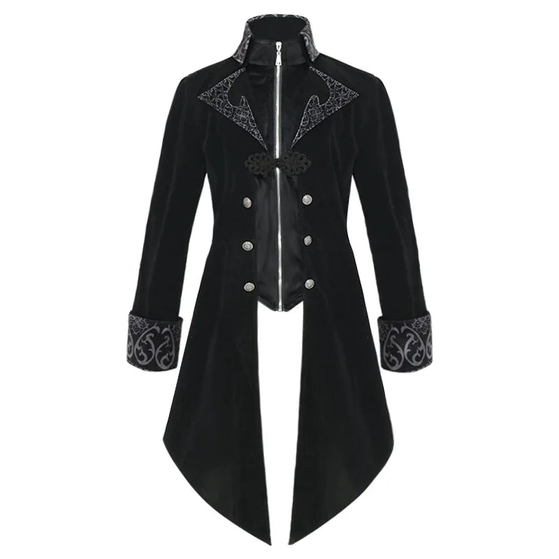 Men Steampunk Slim Coat Magician Cosplay Coldker Halloween Carnival Medieval Costume Gothic Court Lapel Buckled Tuxedo Jacket