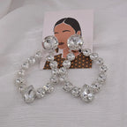 Sparkly Glass Crystal Oval Statement Drop Earrings Drag Queen Stage Jewelry