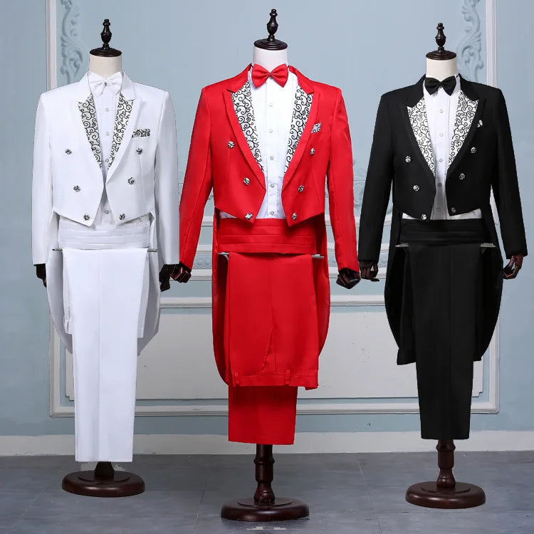 2026 New lb Tailcoat Classic Modern White and Black Basic Style Mens Suit with Tailcoat Singer Magician Stage Jacket Outfits