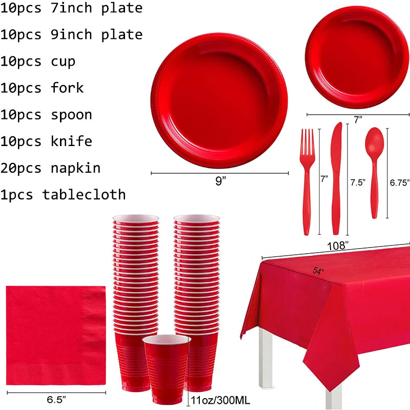 Wedding Party Red Color Party Disposable Party Tableware Cups Plates For Anniversaire Birthday Party Decorations Adult Supplies - Big Tim's Magic Emporium