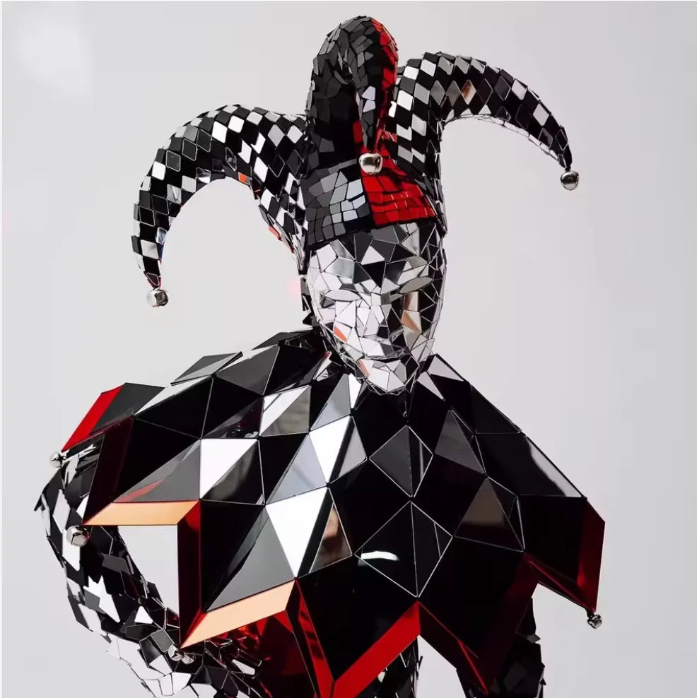 Mirror Jester Clown Costume, Full Body Reflective Acrylic Mirror Suit for Stage Performance, Nightclub Party & Masquerade Events