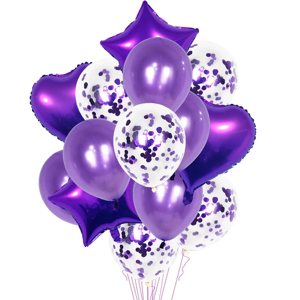 14pcs Stars Foil Confetti Balloons 18inch Sequined Balloon Set for Party Holiday Decorations