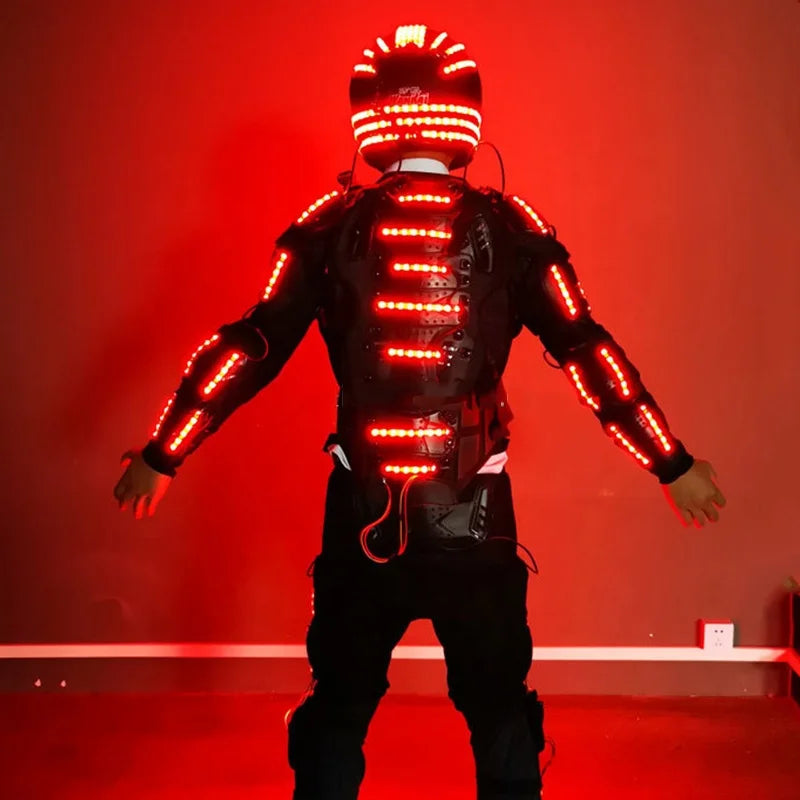 OEM RGB Dancer Jacket with LED Helmet Robot Stage Costumes Cosplay Suit for Nightclub Party Factory Supply Party Supplies