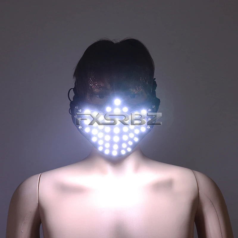 New LED Mask White Luminous Mask Halloween Performance Flashing Mask Bar Nightclub Stage Show Glowing Props - Big Tim's Magic Emporium