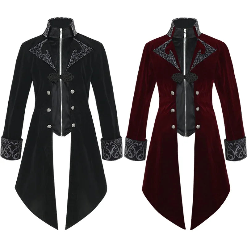 Men Steampunk Slim Coat Magician Cosplay Coldker Halloween Carnival Medieval Costume Gothic Court Lapel Buckled Tuxedo Jacket