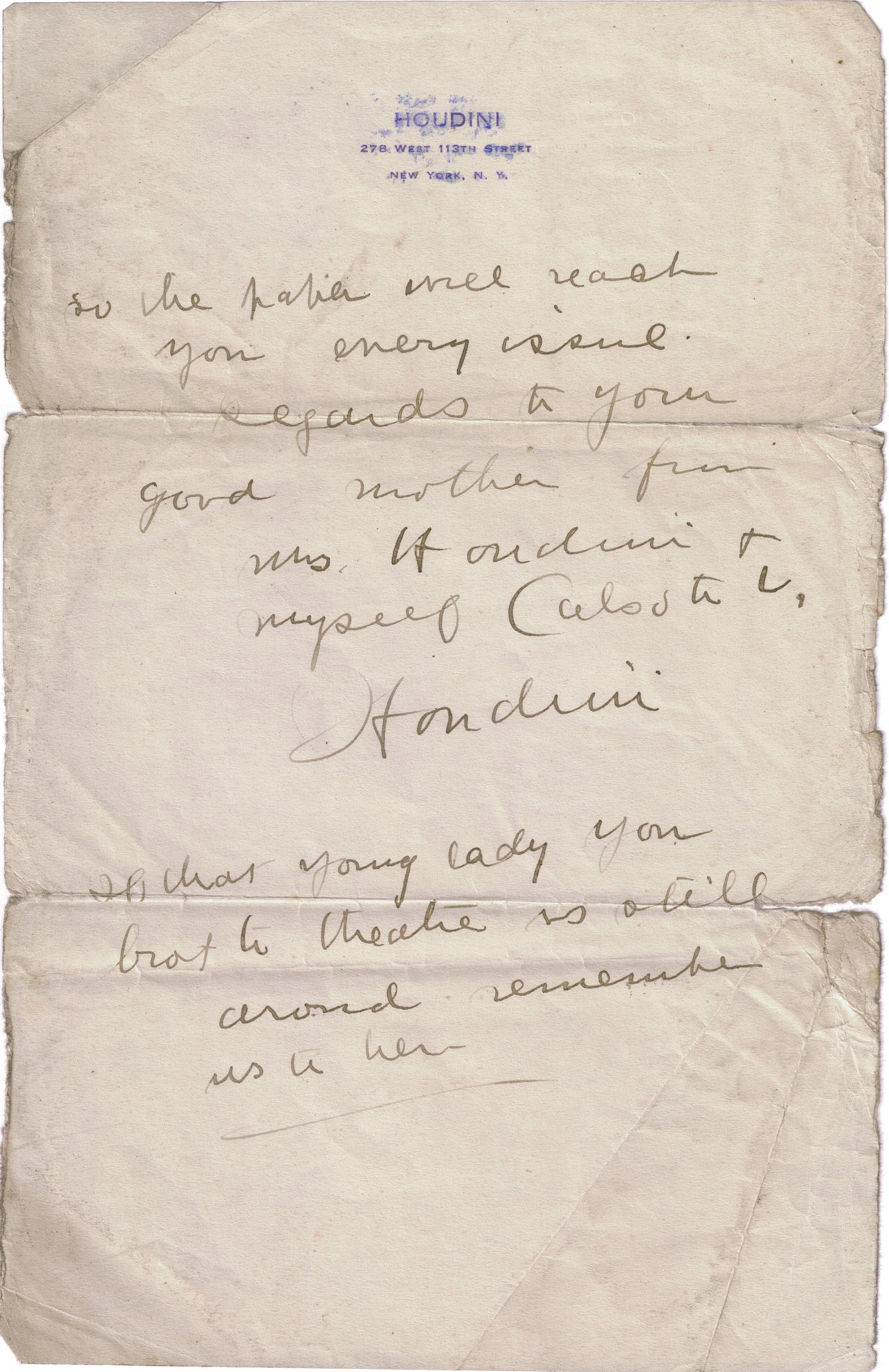Harry Houdini Handwritten Word Cut from a Autograph Letter Signed Beckett BAS