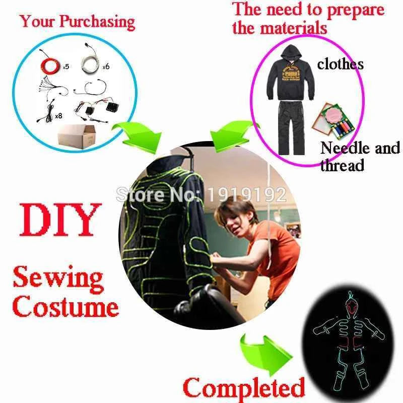 DIY Performance Dance LED Costume Materials Neon Light EL Wire Set Luminous Costumes DIY Materials Dance Talent Show Supplies