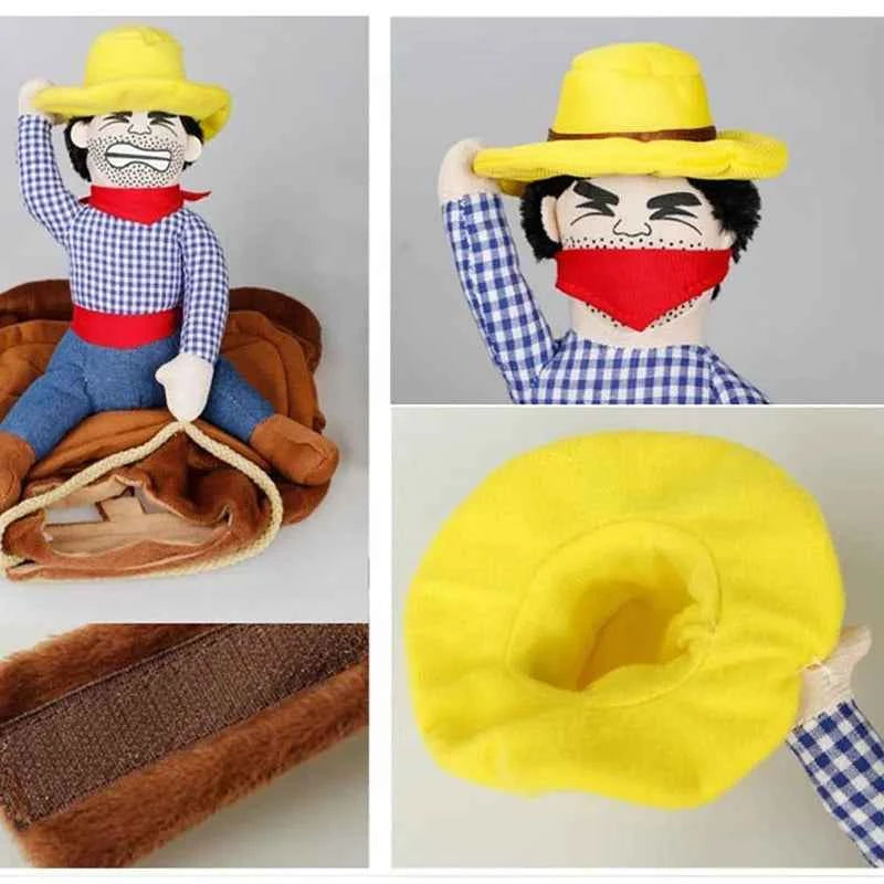 Funny Pet Cat Dog Costumes Dog Apparel Clothes For Christmas Cosplay Western Cowboy Riding Costumes Jacket Cloak Dog Accessories