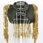 Metallic Sequin Tassel Showgirl Fringe Jacket – Unisex Stage Performance Crop Coat