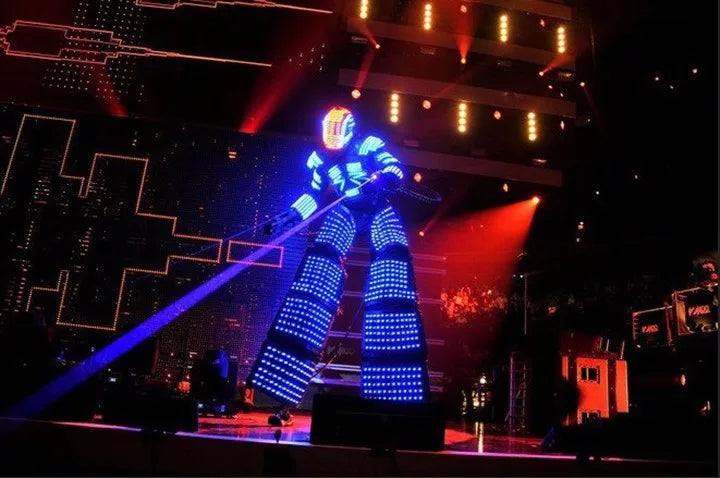 Unisex LED Host Suit Luminous Tuxedo and Magician Costumes PU Material for Wedding Ceremonies and Party Show Stage