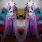 Purple Pearl Shell Crystal Bodysuit & Sheer Skirt 3-Piece Ocean Stage Costume Set